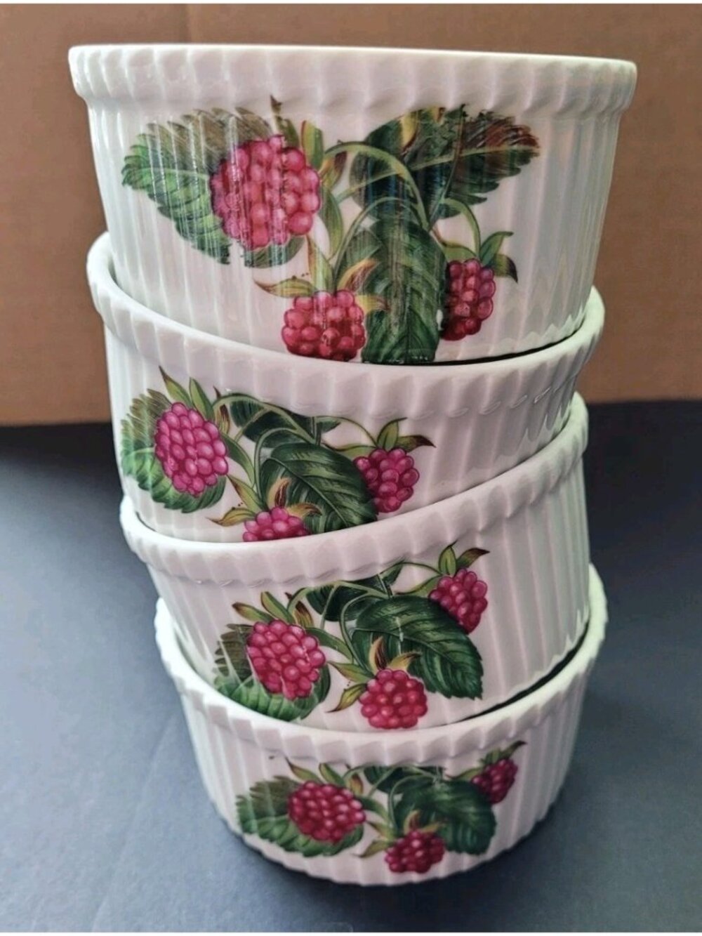 Vtg Porcelaine De Paris French Ramekins Fruit Berries Cottage‎ Garden Set Of 4